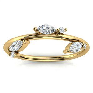 14k Yellow Gold Marquise & Round Diamond Ring